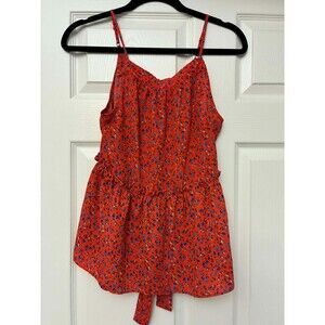 Sienna Sky Red Blue Floral Tank TopS Tie Back Ruffle Hem‎ Cami